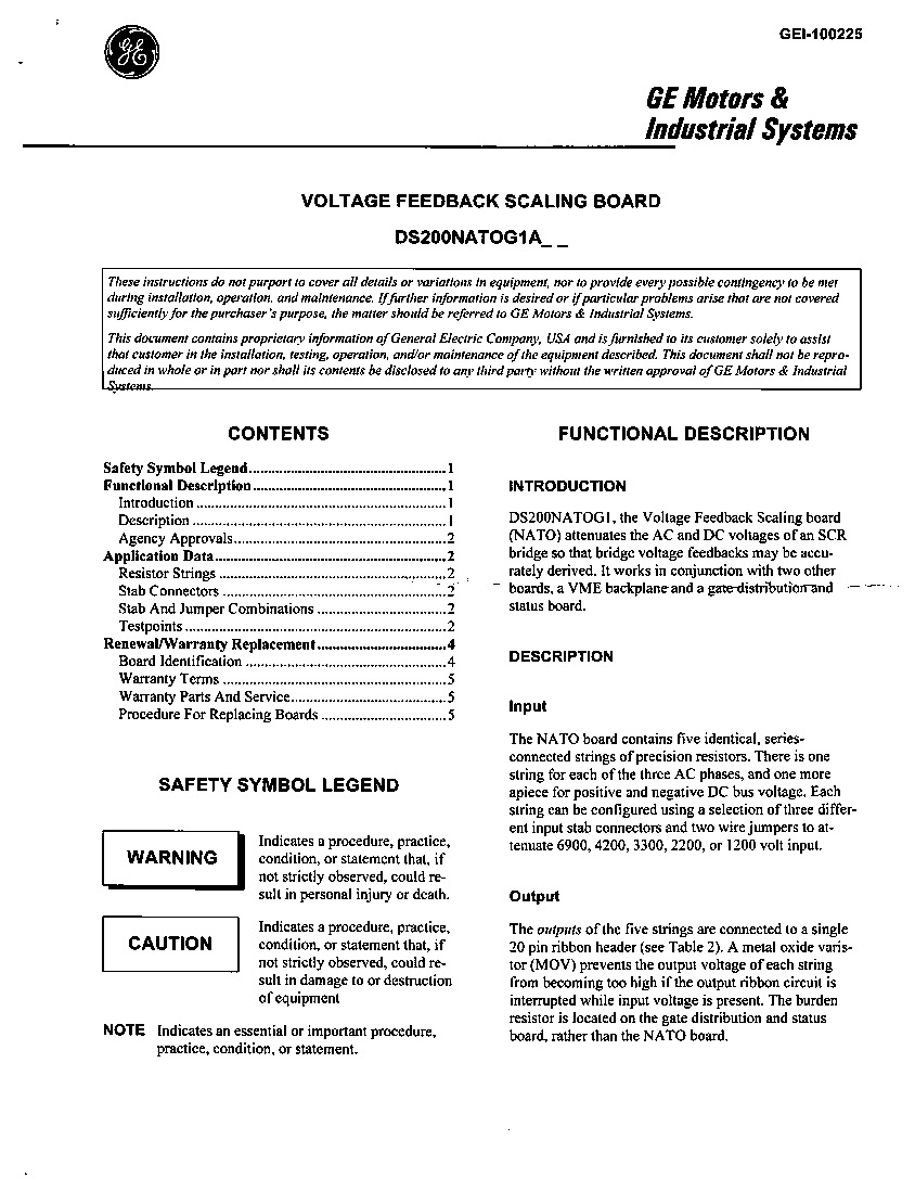 First Page Image of DS200NATOG2A Voltage Feedback Scaling Board Manual.pdf